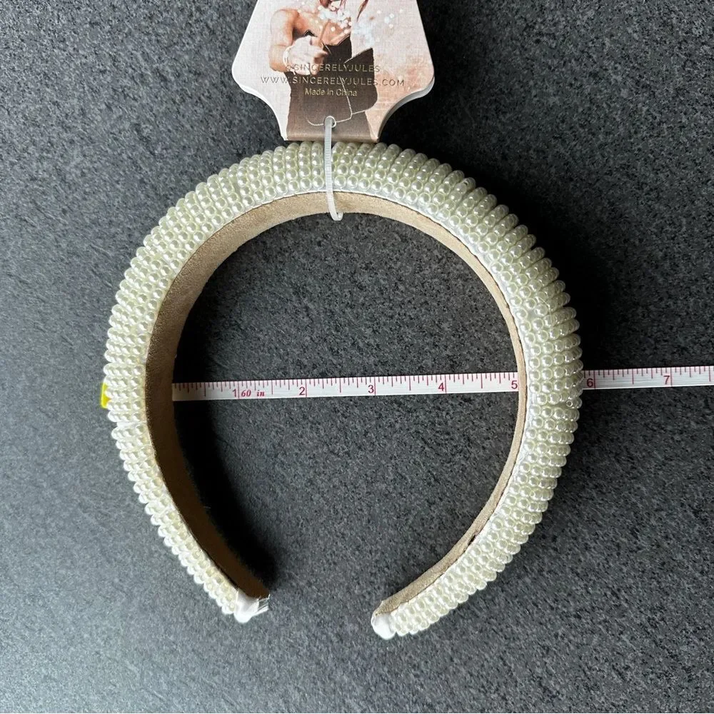 NWT Sincerely Jules Cream Off-White Faux Pearl Puffed Chunky Headband